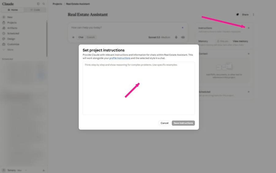 The Instructions box. Your Snapshot goes here, then Save instructions.